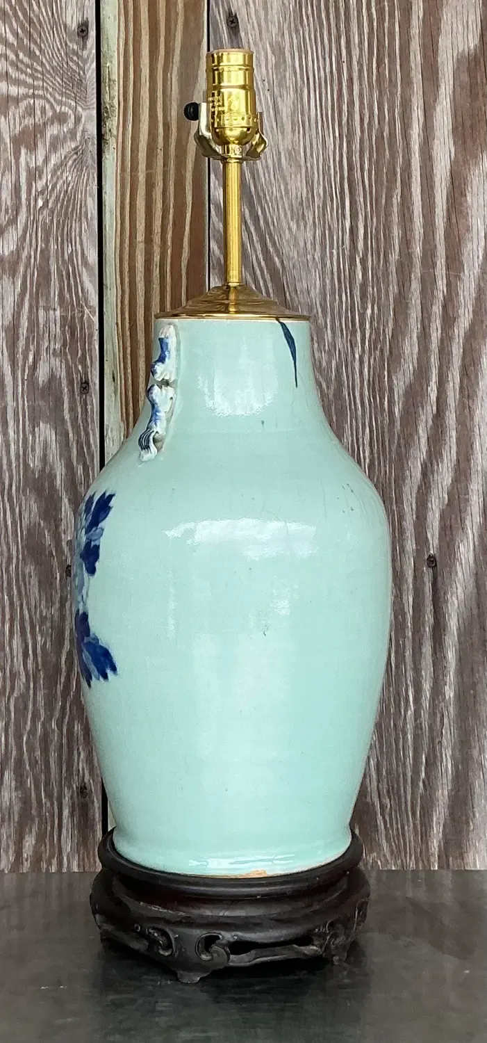 Antique 19th Century Asian Blue and White Rooster Lamp — additional photo 1