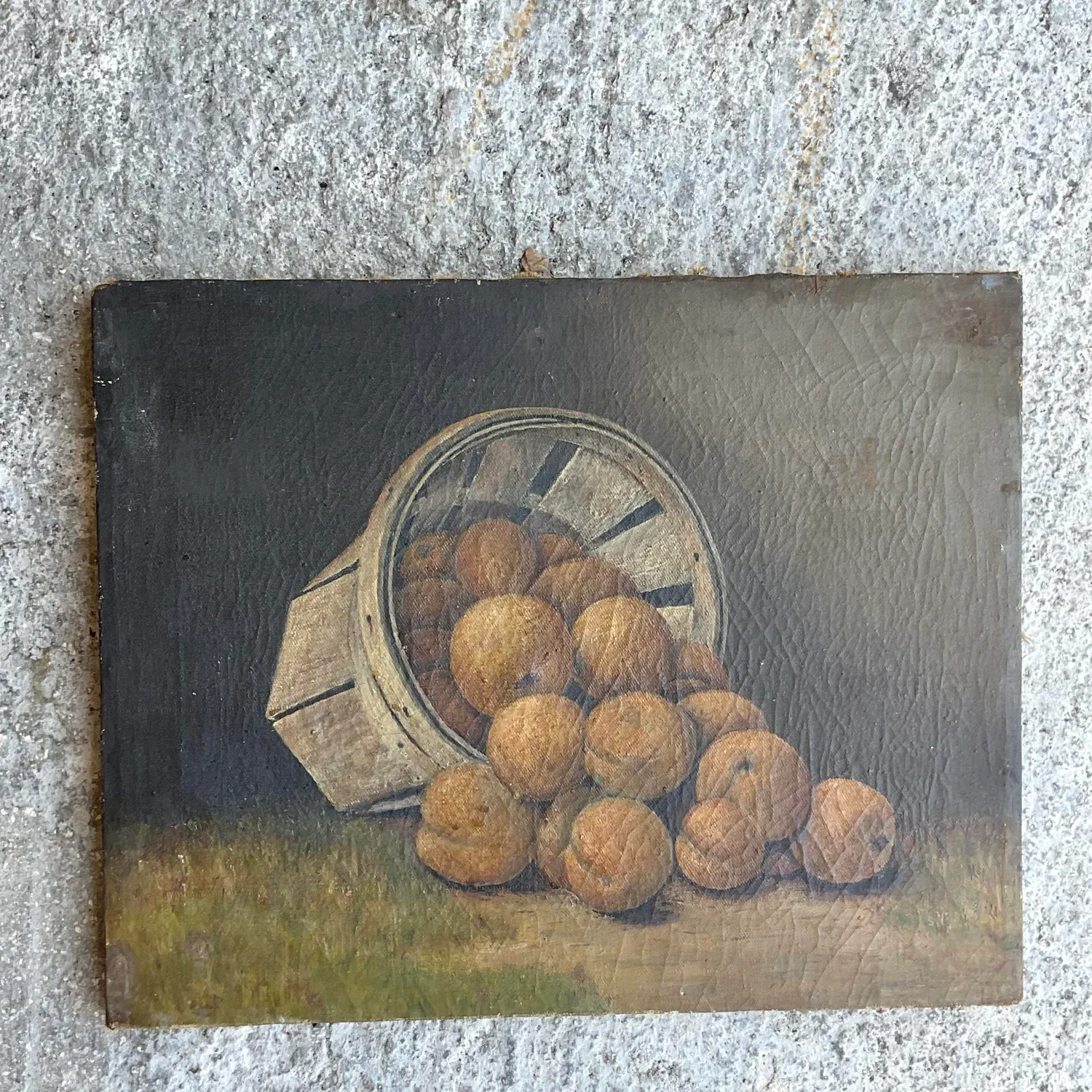 Antique Original Still Life Oil Painting on Canvas of Peaches — additional photo 3