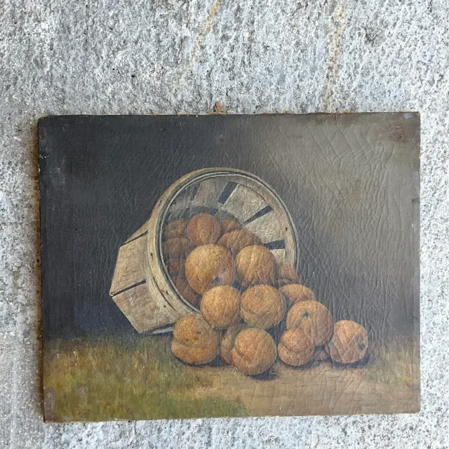 Antique Original Still Life Oil Painting on Canvas of Peaches — additional photo 3