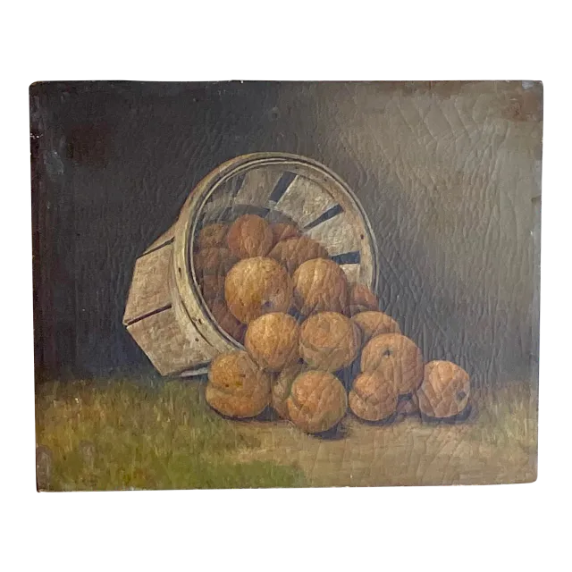 Antique Original Still Life Oil Painting on Canvas of Peaches — additional photo 4