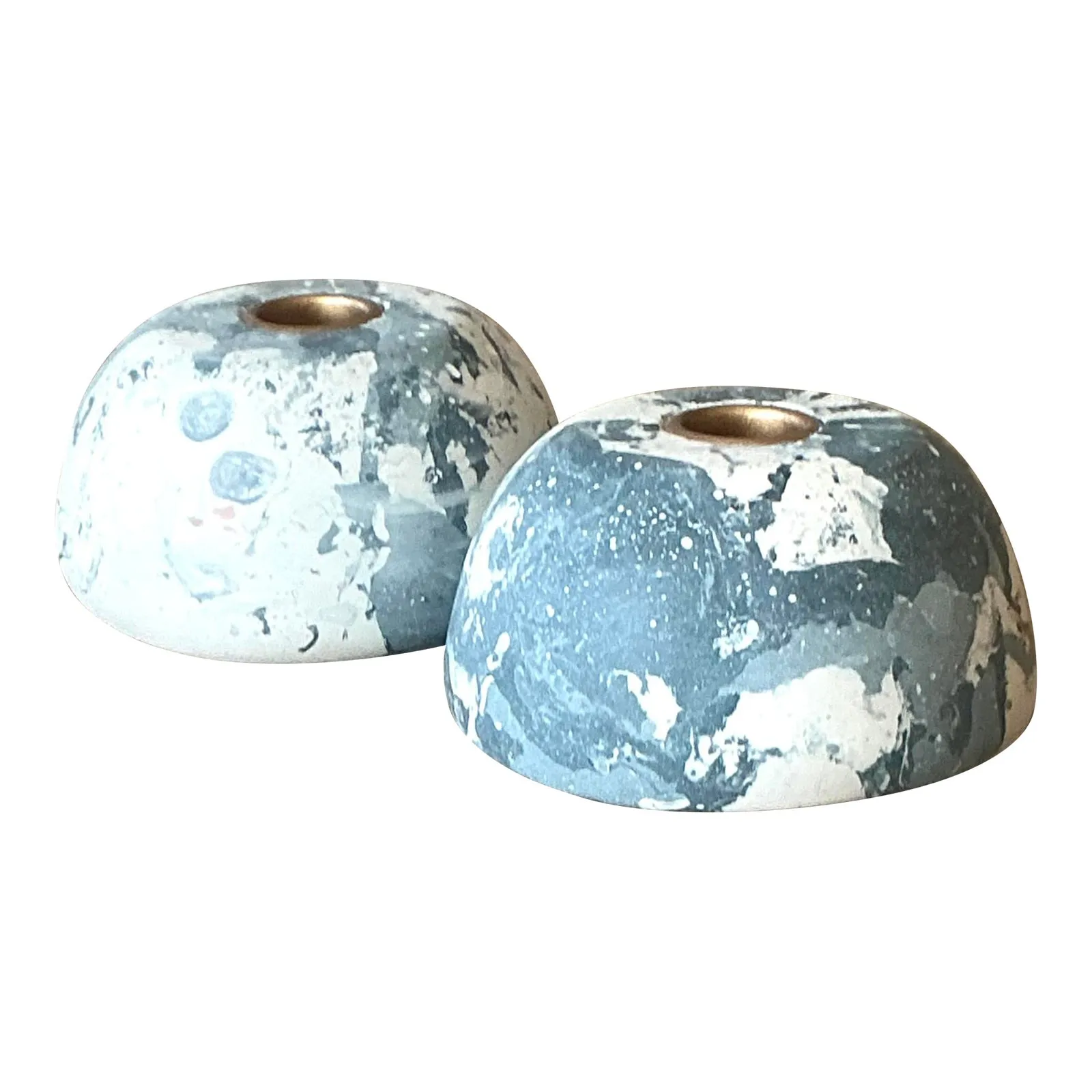 Boho Artisan Pigmented Plaster Scagliola Low Dome Candlestick Holders - Set of 2 — additional photo 1