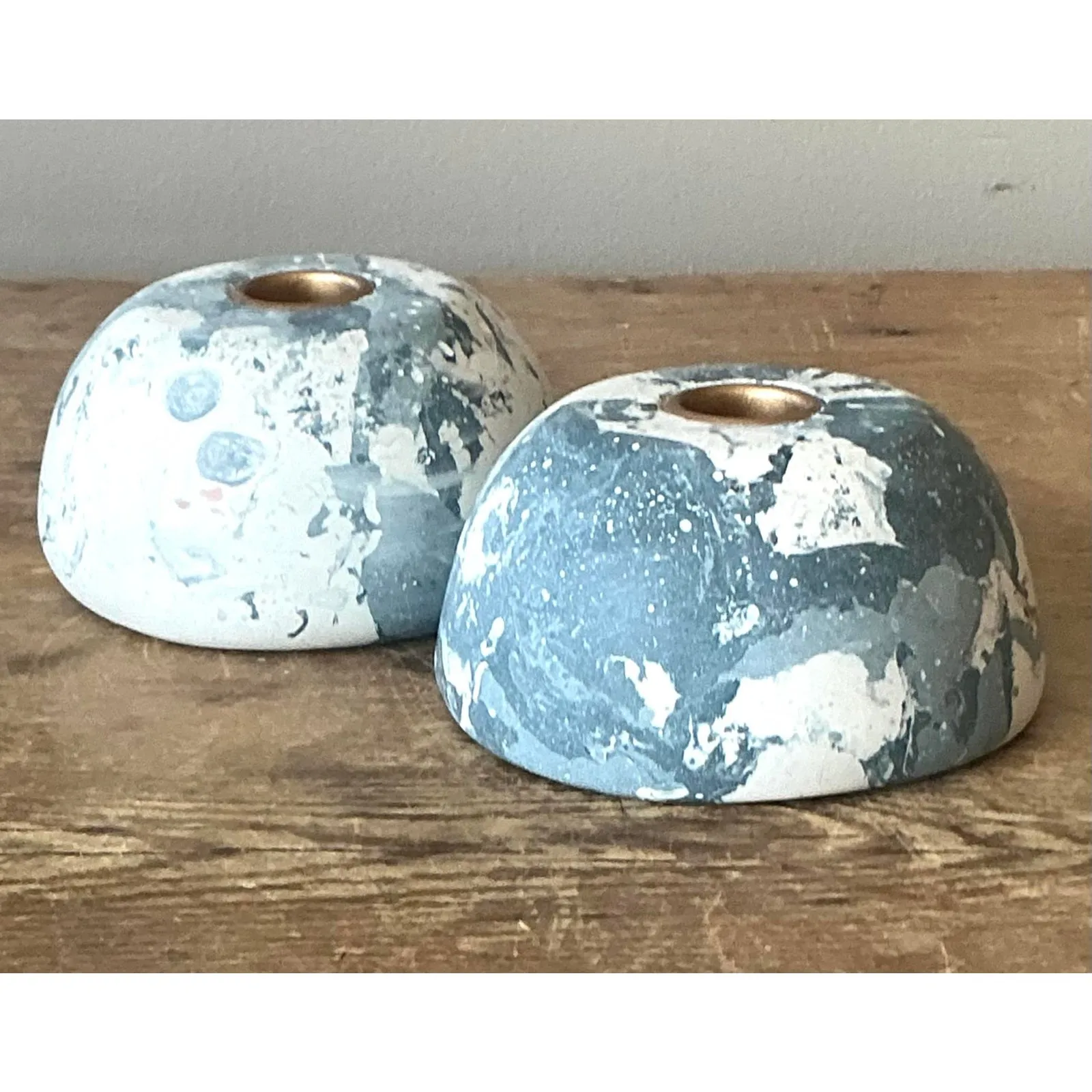 Boho Artisan Pigmented Plaster Scagliola Low Dome Candlestick Holders - Set of 2 — additional photo 5
