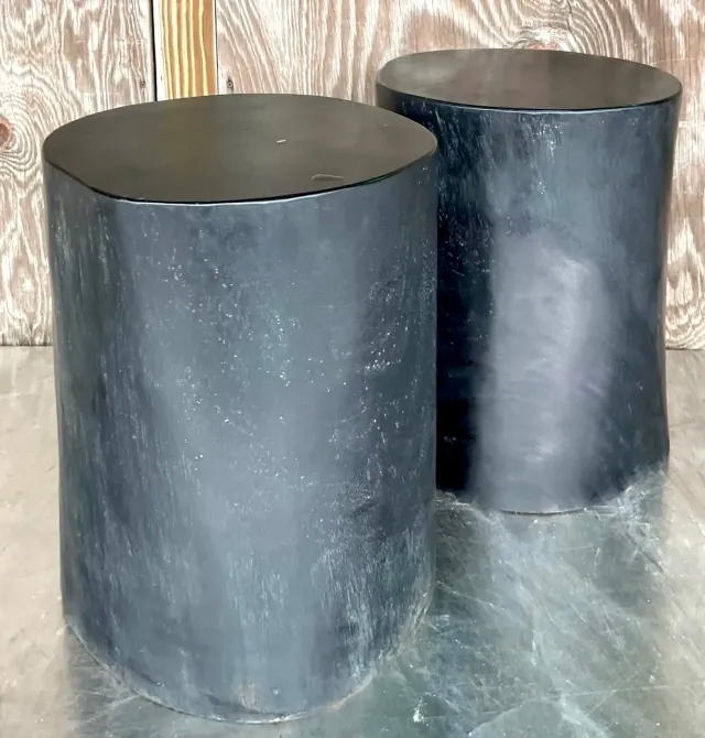 Boho Ebony Wood Tree Trunk Low Stools - Set of 2 — additional photo 1