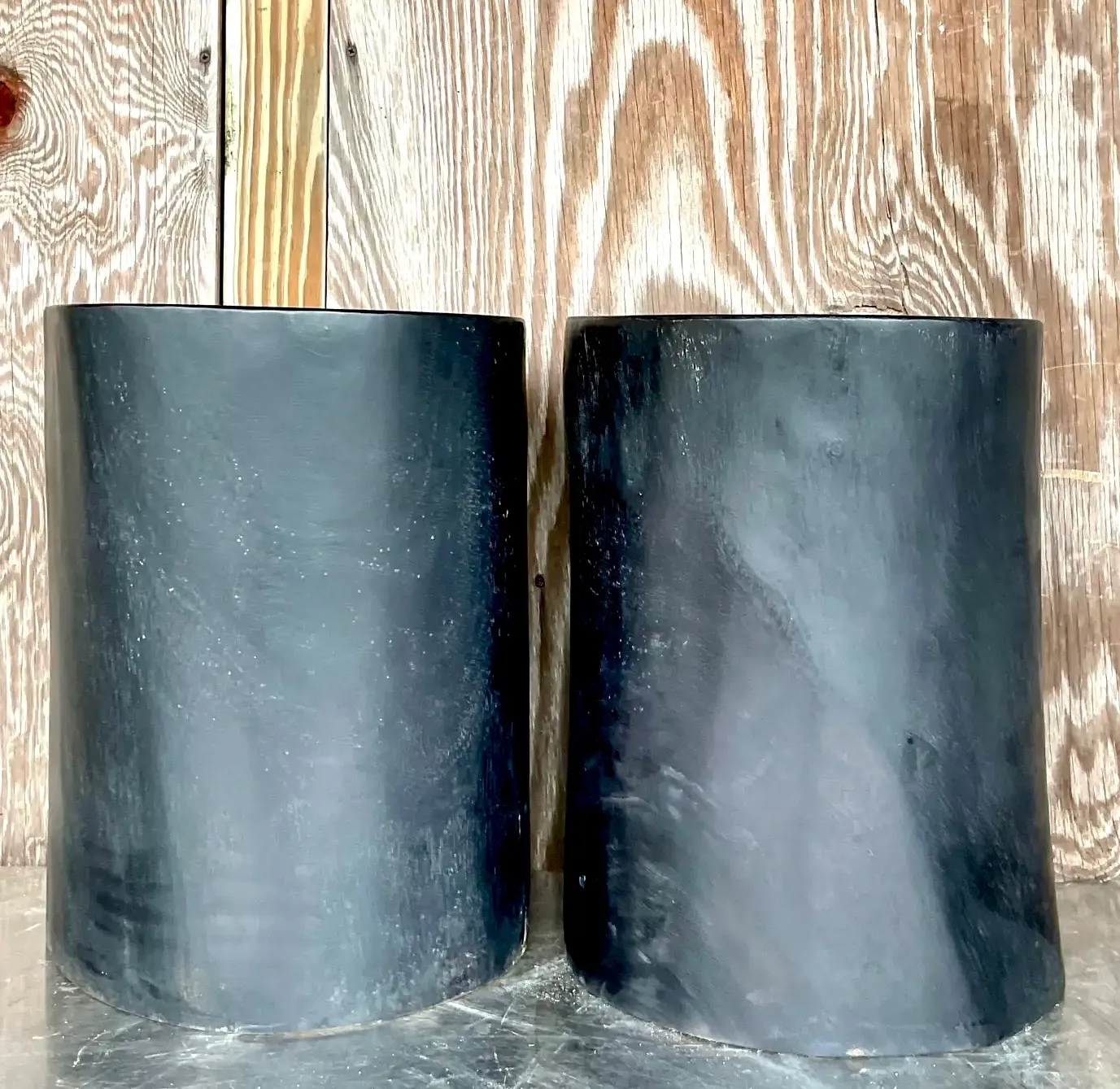 Boho Ebony Wood Tree Trunk Low Stools - Set of 2 — additional photo 2