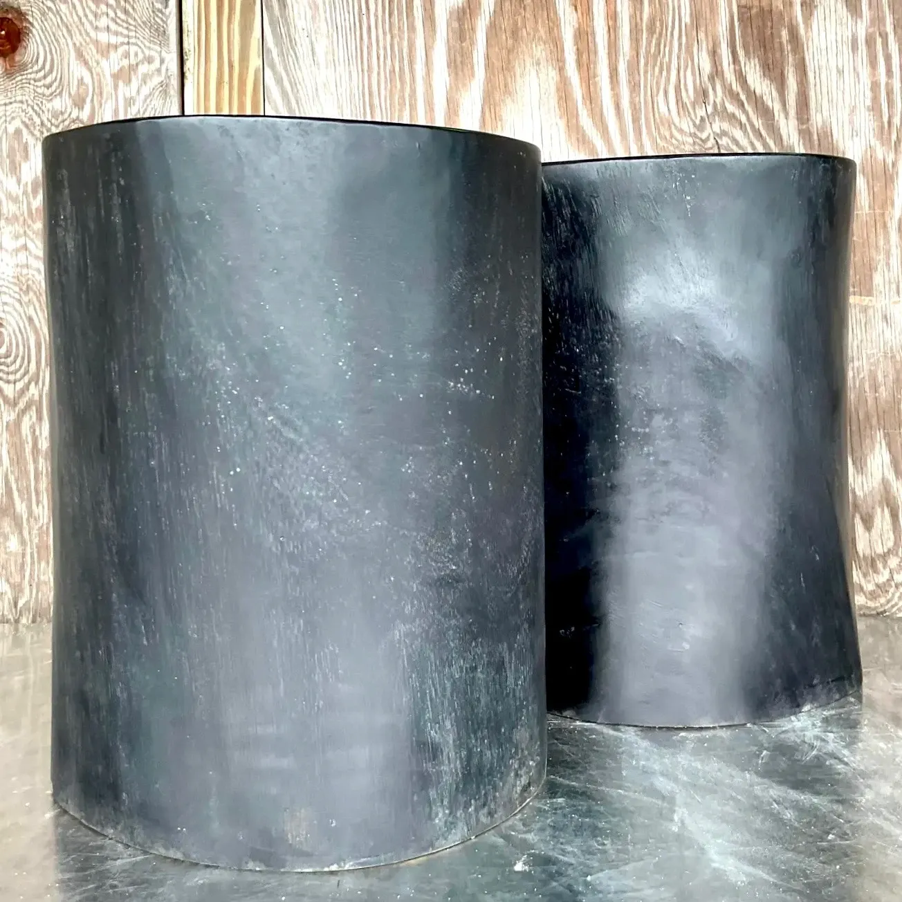Boho Ebony Wood Tree Trunk Low Stools - Set of 2 — additional photo 3