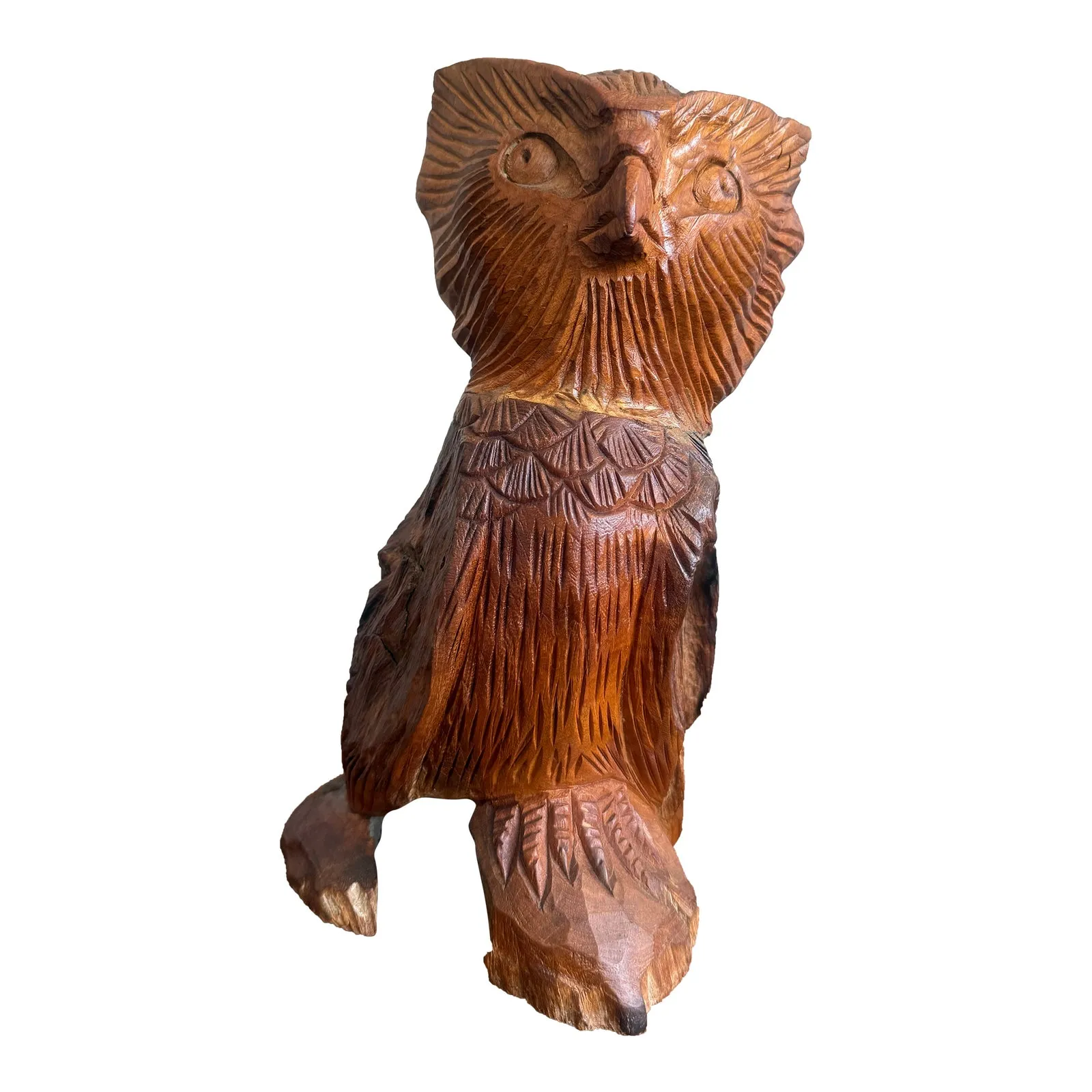 Boho Hand-Carved Wooden Owl Sculpture — additional photo 1