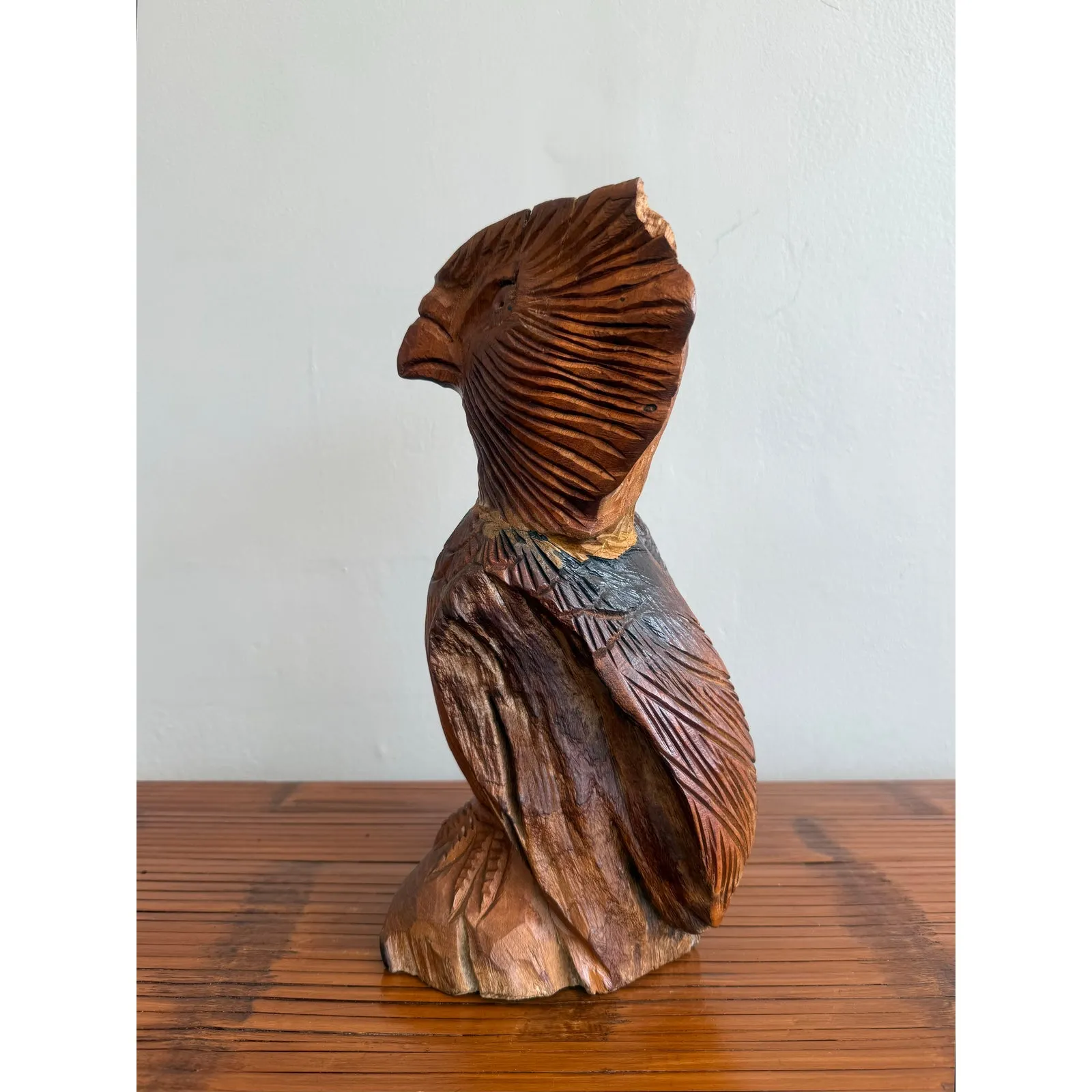 Boho Hand-Carved Wooden Owl Sculpture — additional photo 4