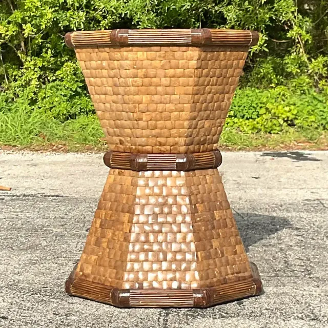 Boho Style Tessellated Coconut Shell Table Pedestal — additional photo 3