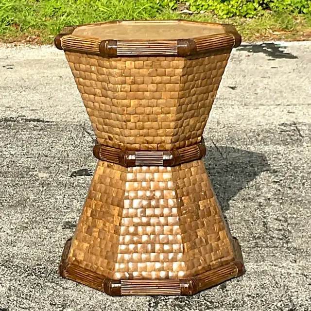 Boho Style Tessellated Coconut Shell Table Pedestal — additional photo 4