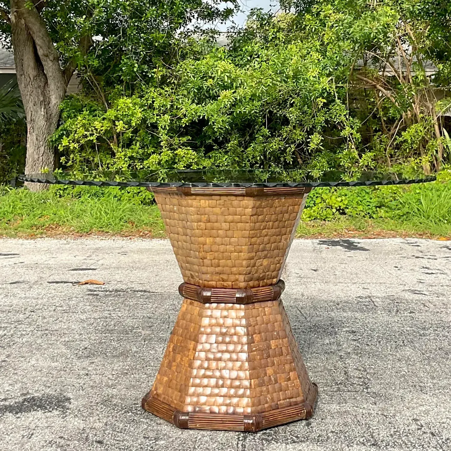 Boho Style Tessellated Coconut Shell Table Pedestal — additional photo 5