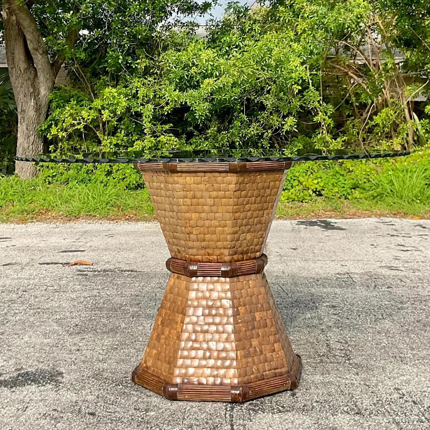 Boho Style Tessellated Coconut Shell Table Pedestal — additional photo 6