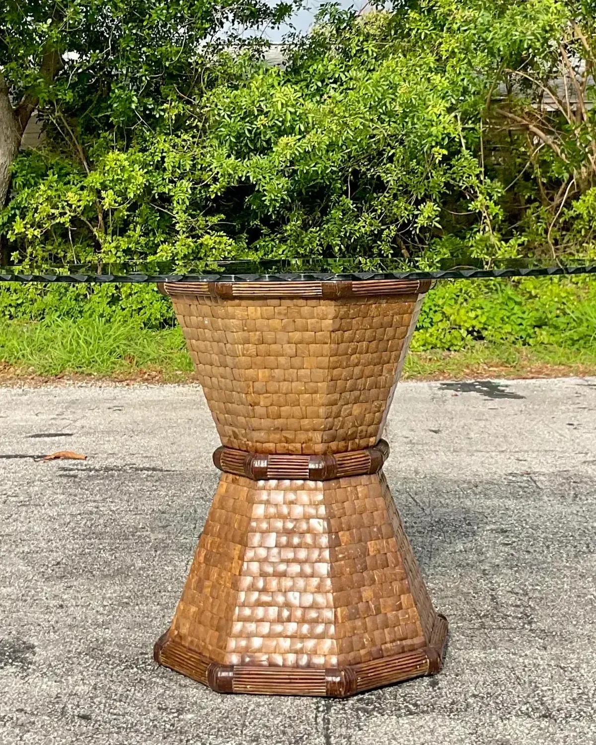 Boho Style Tessellated Coconut Shell Table Pedestal — additional photo 5