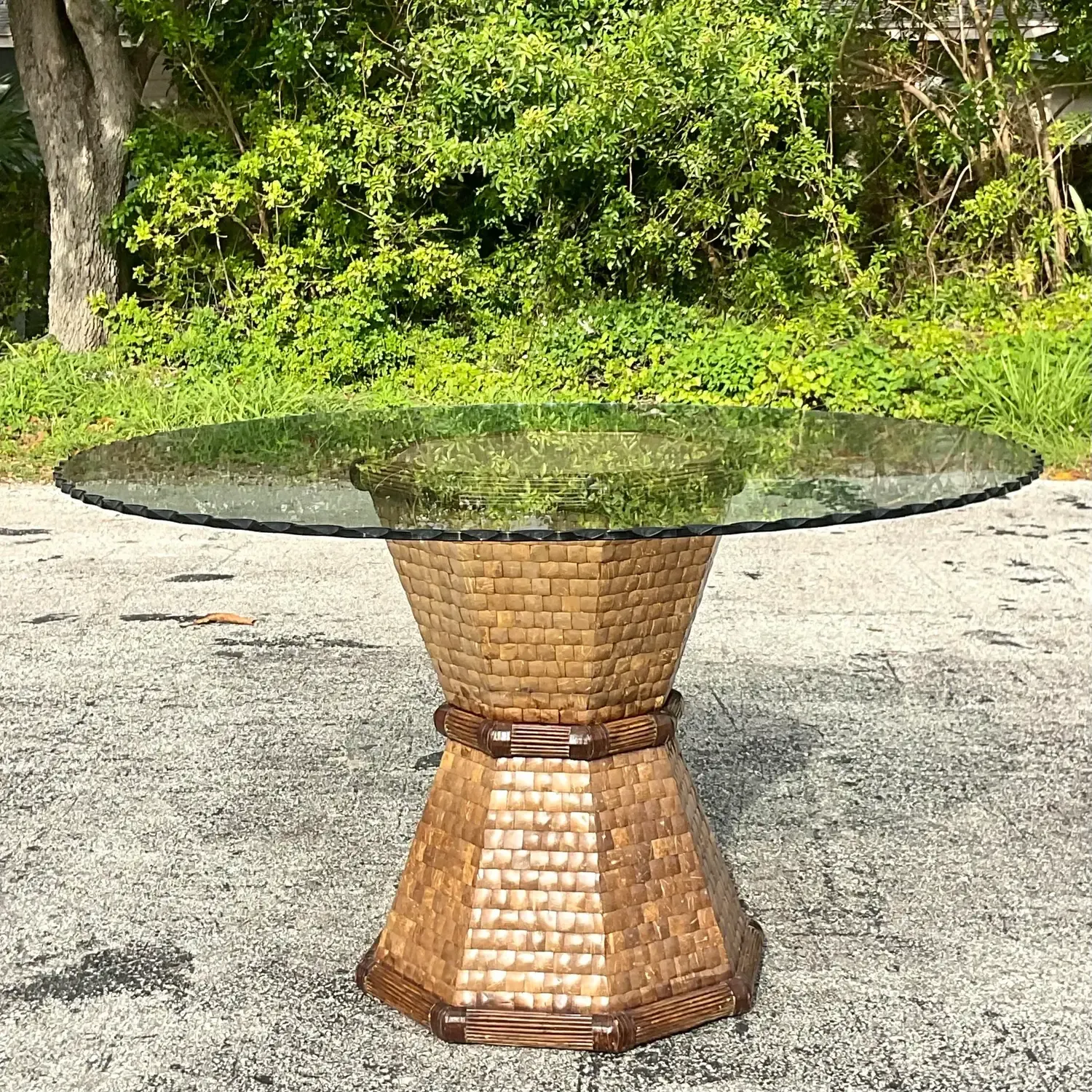 Boho Style Tessellated Coconut Shell Table Pedestal — additional photo 7