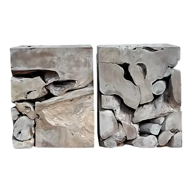 Boho Wood Puzzle Side Tables - a Pair — additional photo 1