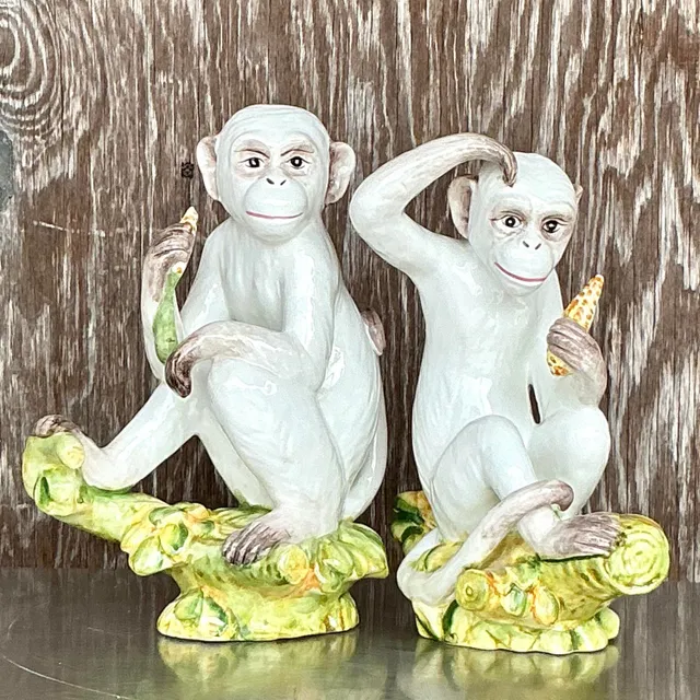Vintage Boho Italian Glazed Ceramic Monkeys - Set of 2 — additional photo 1