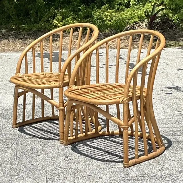 Vintage Coastal Bent Rattan Lounge Chairs - a Pair — additional photo 1