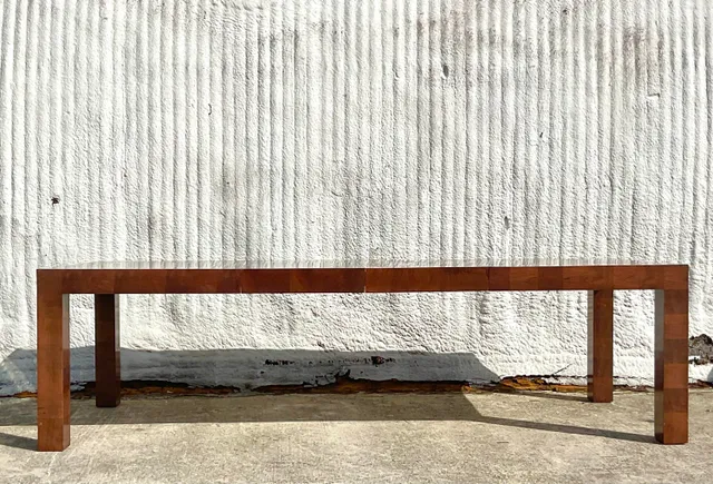 Vintage Boho Checkerboard Burl Wood Dining Table After Thayer Coggin — additional photo 1