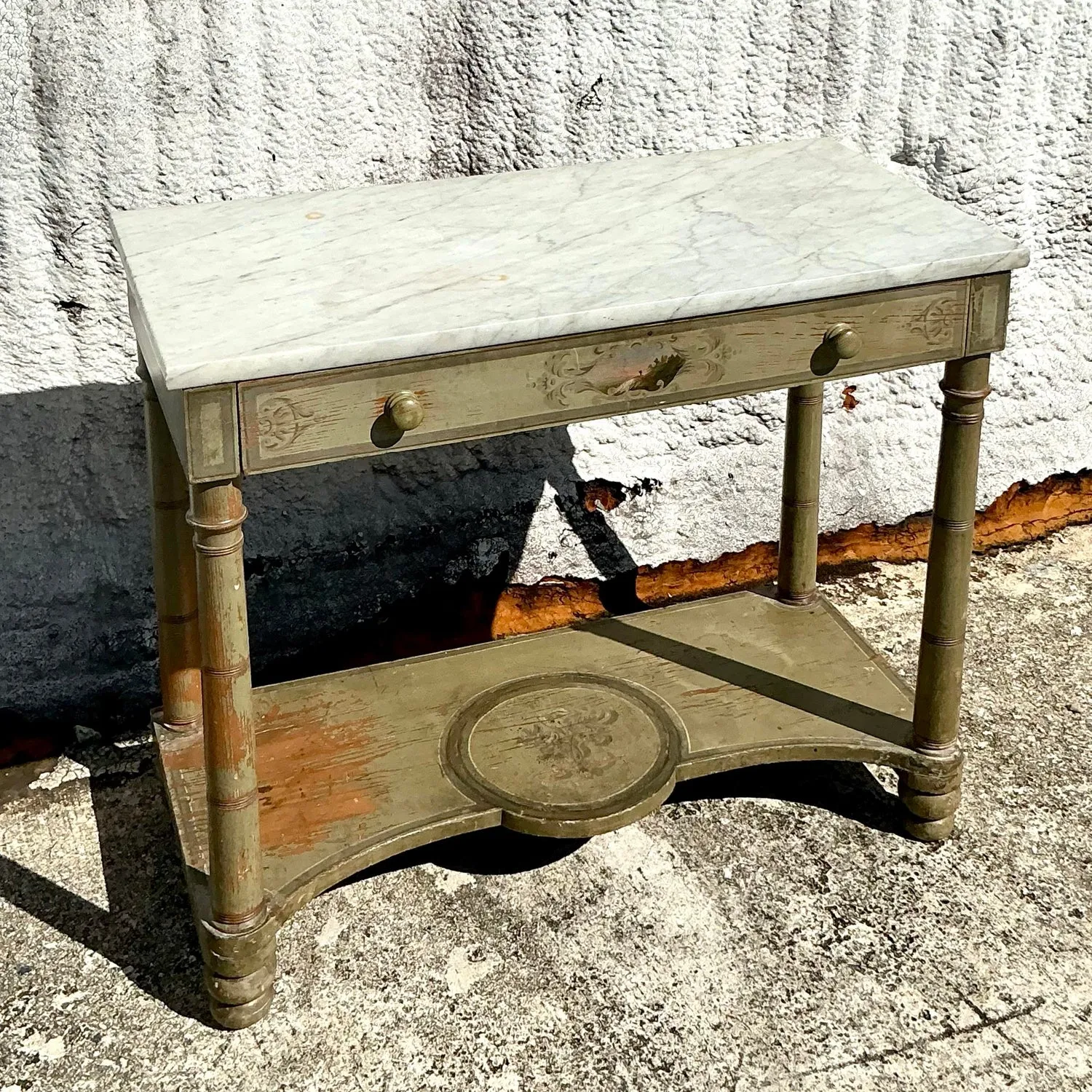 Vintage Regency Hand Painted Crest Stone Top Table — additional photo 2