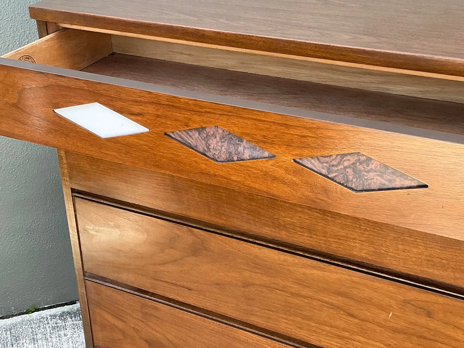 Vintage MCM Bassett Interchangeable Diamond Tall Chest of Drawers — additional photo 2