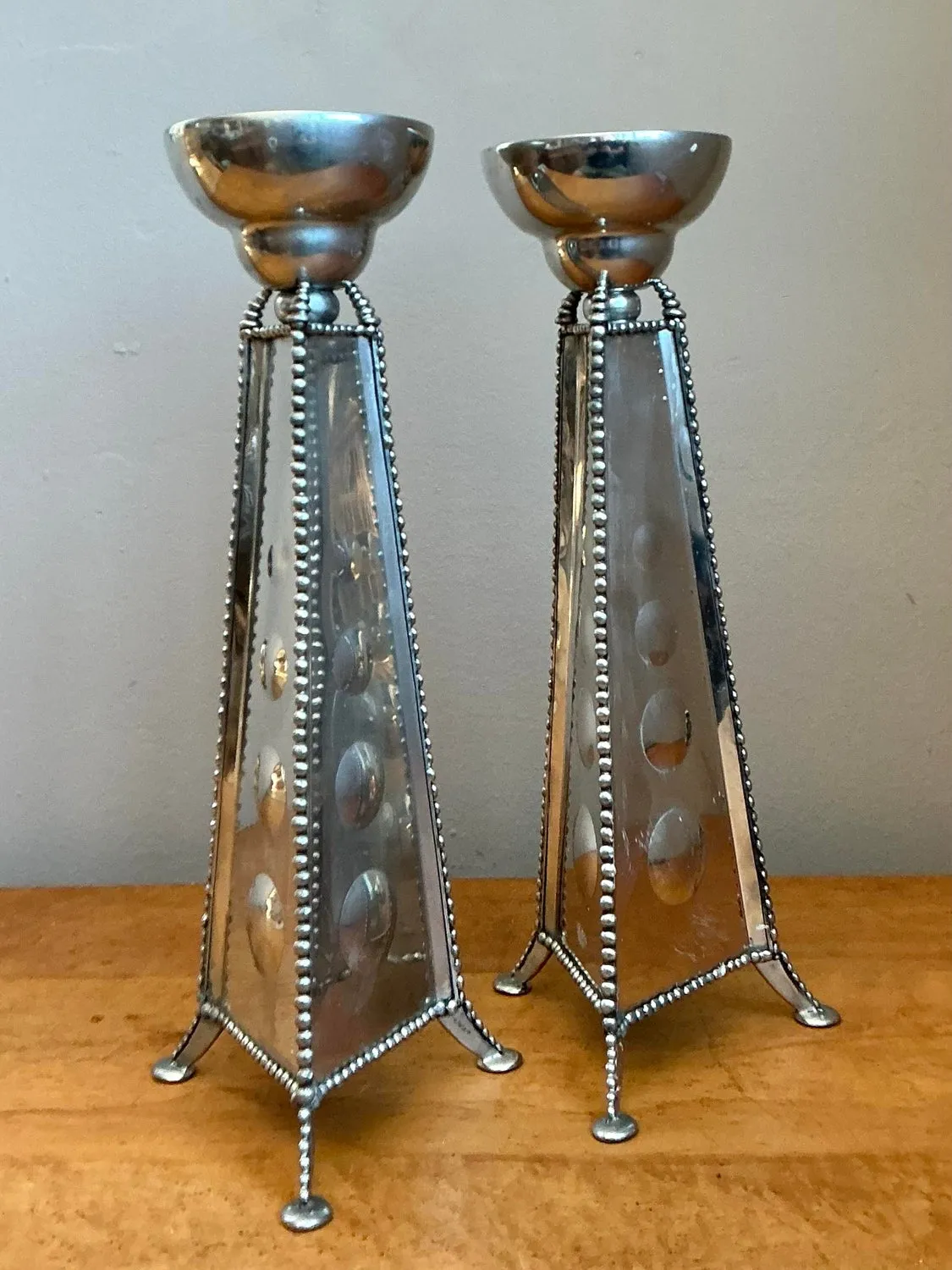 Vintage 1994 Signed Mirrored Candlestick Holders - A Pair — additional photo 7