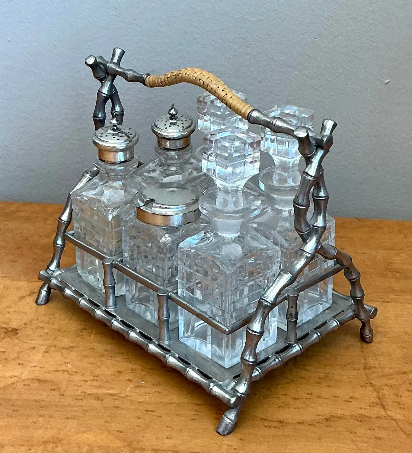 Vintage 19th Century Sheffield Bamboo Plate Cruet Set of 7 — additional photo 7