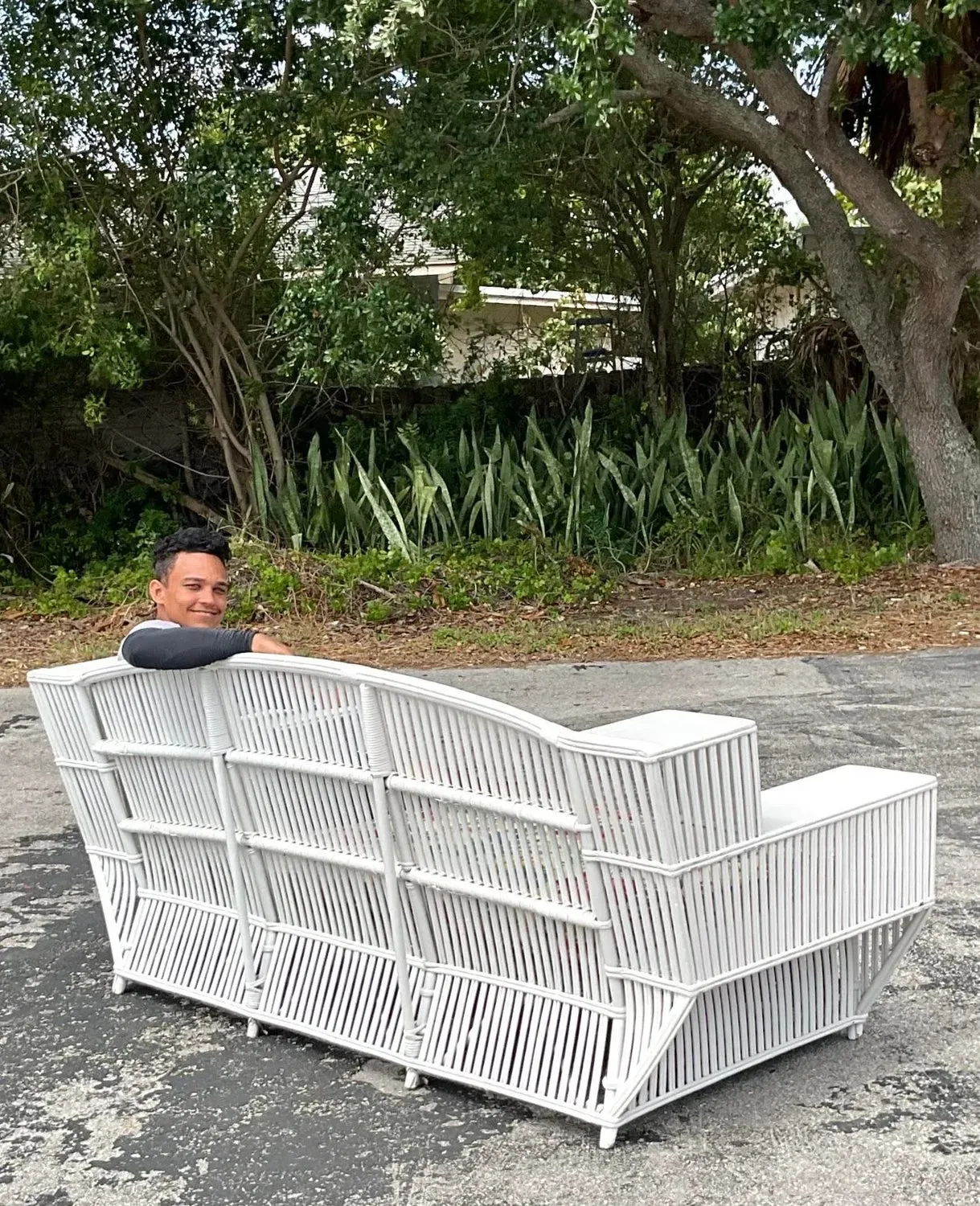 Vintage Coastal Stick Rattan Sofa After Bielecky Brothers — additional photo 7