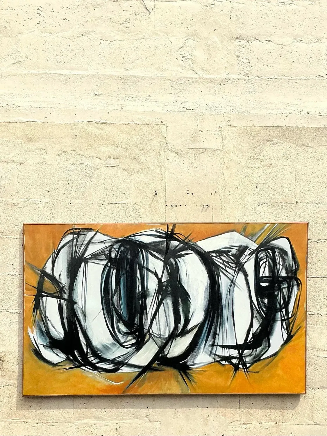 Late 20th Century Vintage Boho Original Abstract Oil Painting on Canvas — additional photo 4
