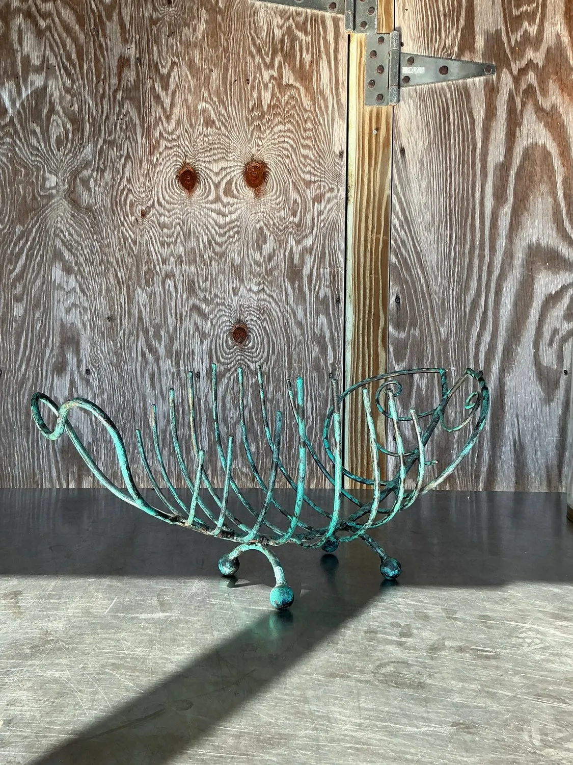 Vintage Boho Patinated Metal Fish Bowl — additional photo 4
