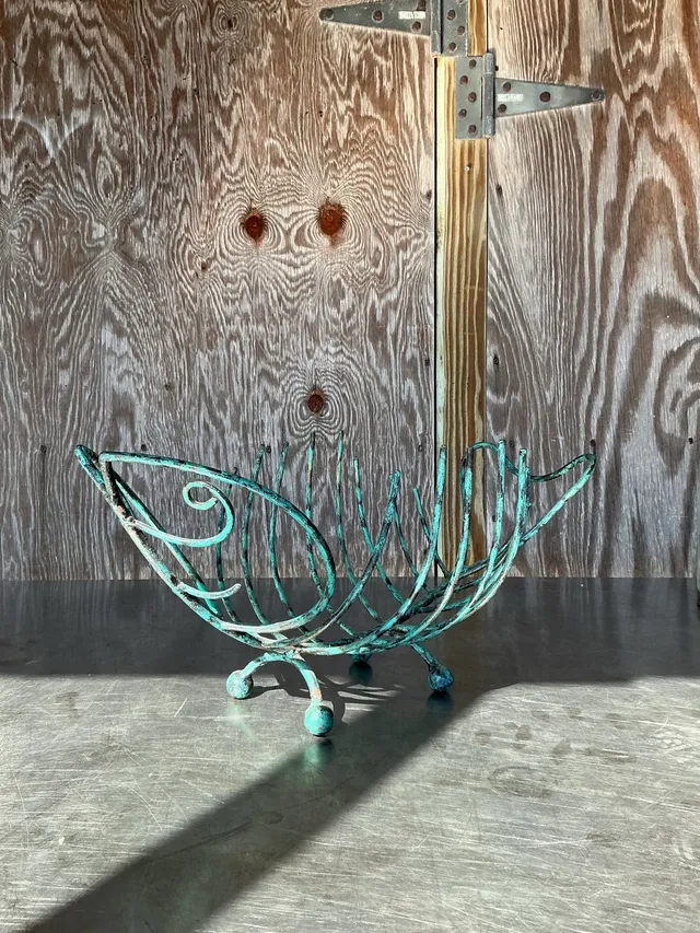 Vintage Boho Patinated Metal Fish Bowl — additional photo 8