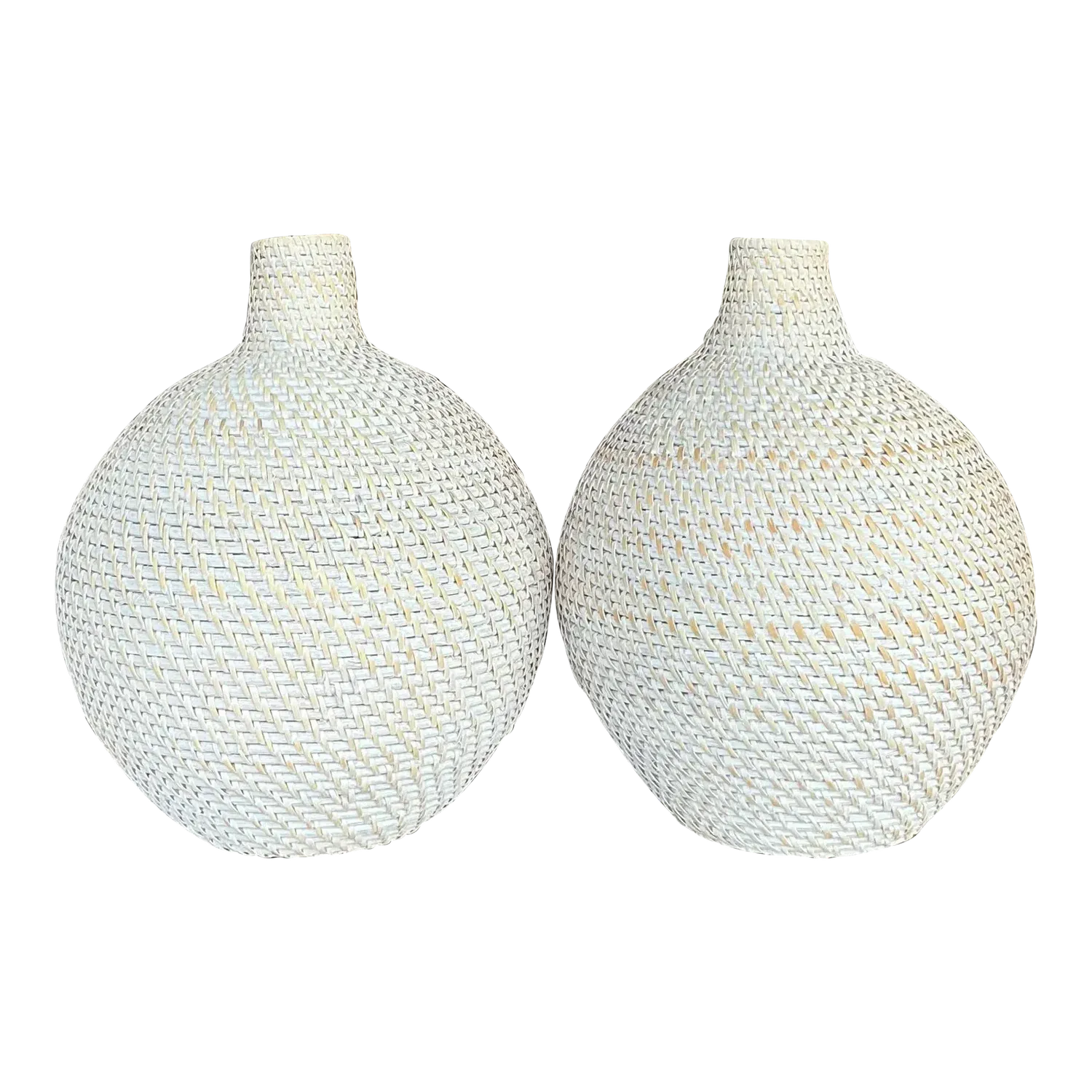 Contemporary Woven Rattan “”Octavia” Urn After Made Goods - a Pair