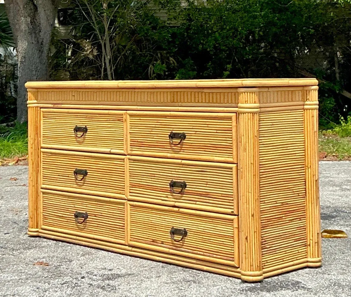 Vintage Coastal Pencil Reed Column Dresser — additional photo 2