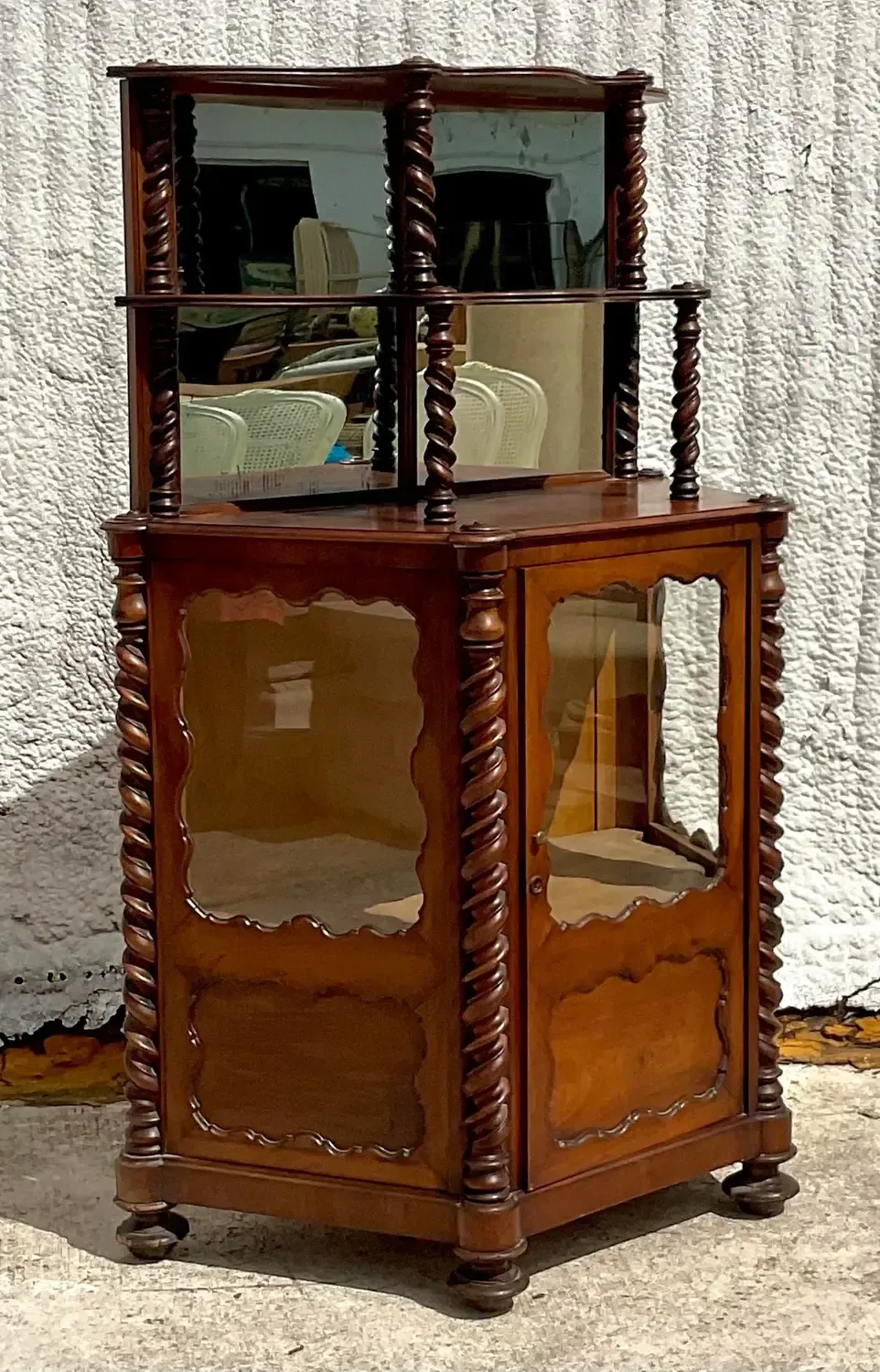 Early 20th Century Boho Barley Twist Bi-Level Cabinet — additional photo 3