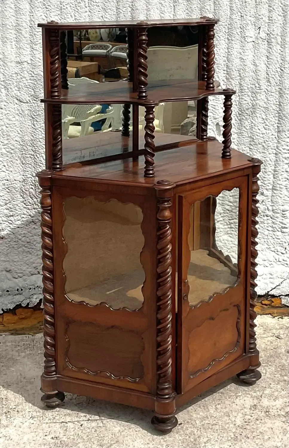 Early 20th Century Boho Barley Twist Bi-Level Cabinet — additional photo 4