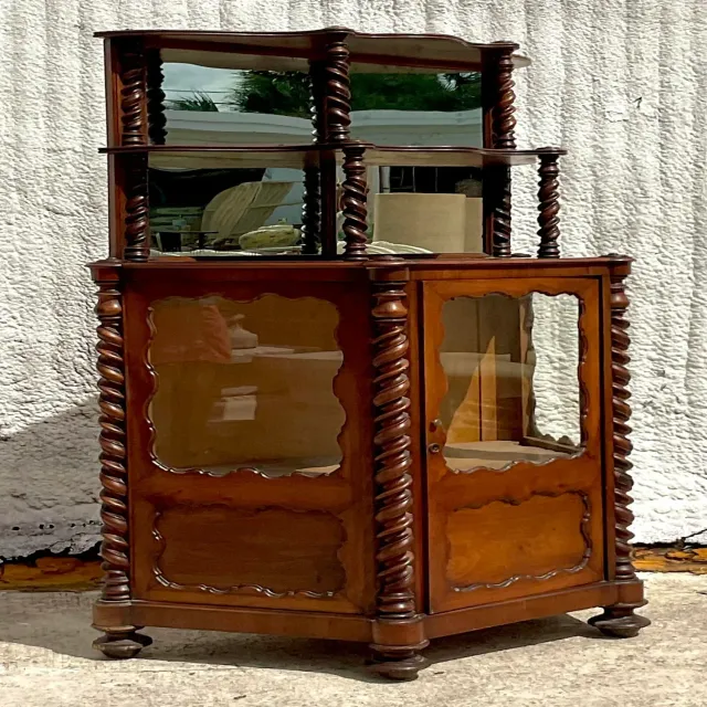 Early 20th Century Boho Barley Twist Bi-Level Cabinet — additional photo 5