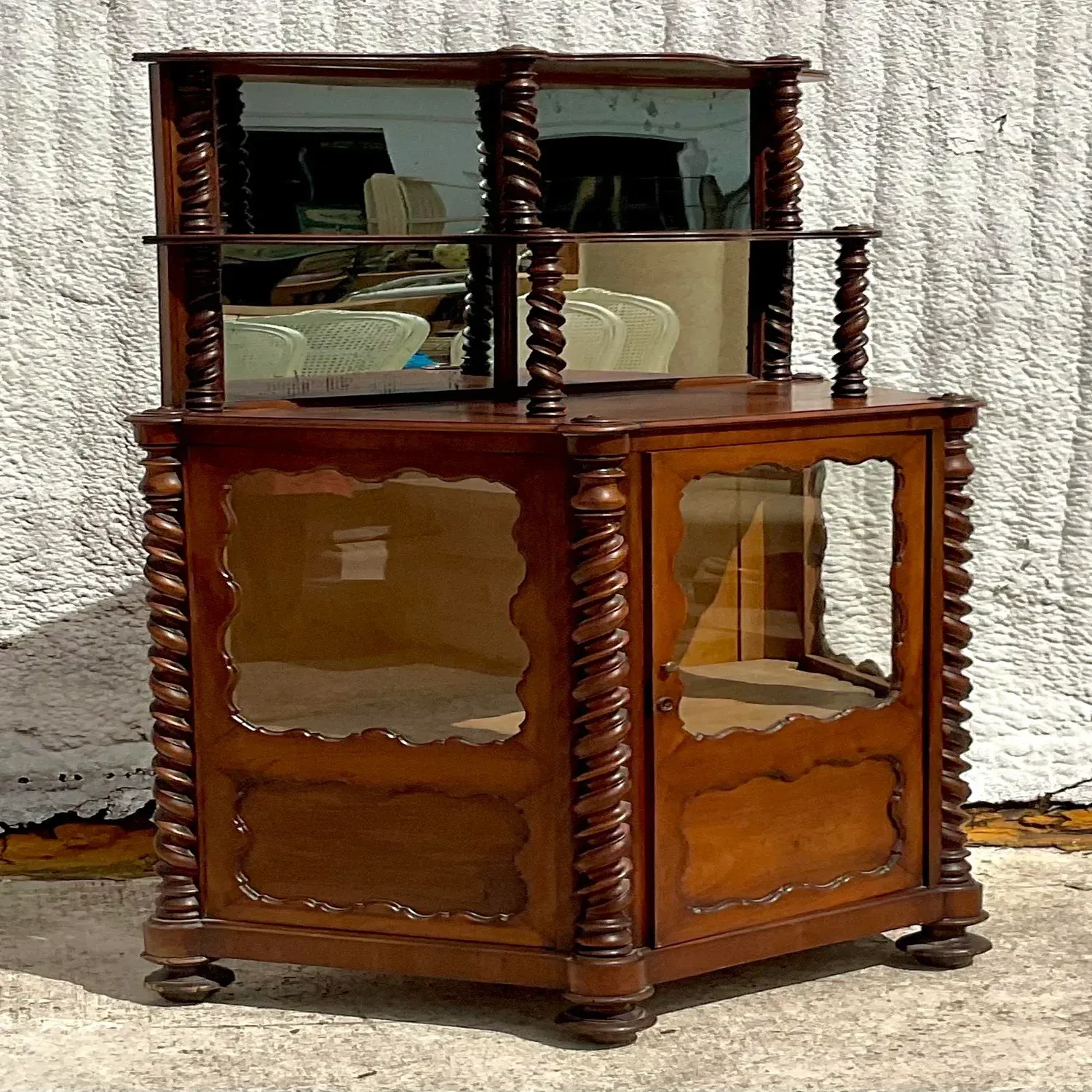 Early 20th Century Boho Barley Twist Bi-Level Cabinet — additional photo 6
