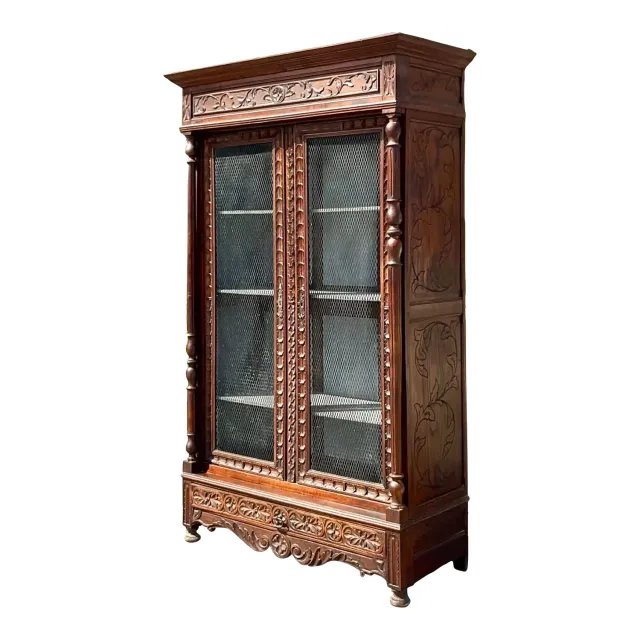 Early 20th Century Vintage Boho Carved Display Cabinet — additional photo 1