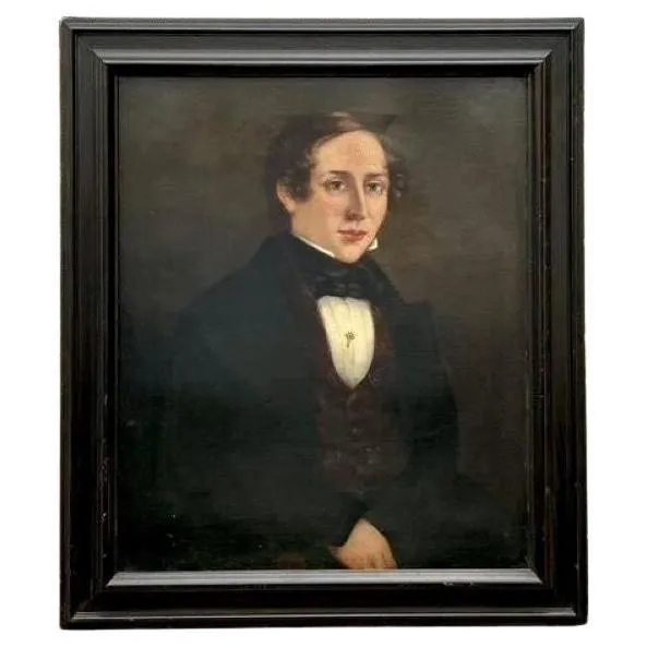Vintage Boho Original Oil Portrait on Canvas - Canvas, 31.25W x 36.5H