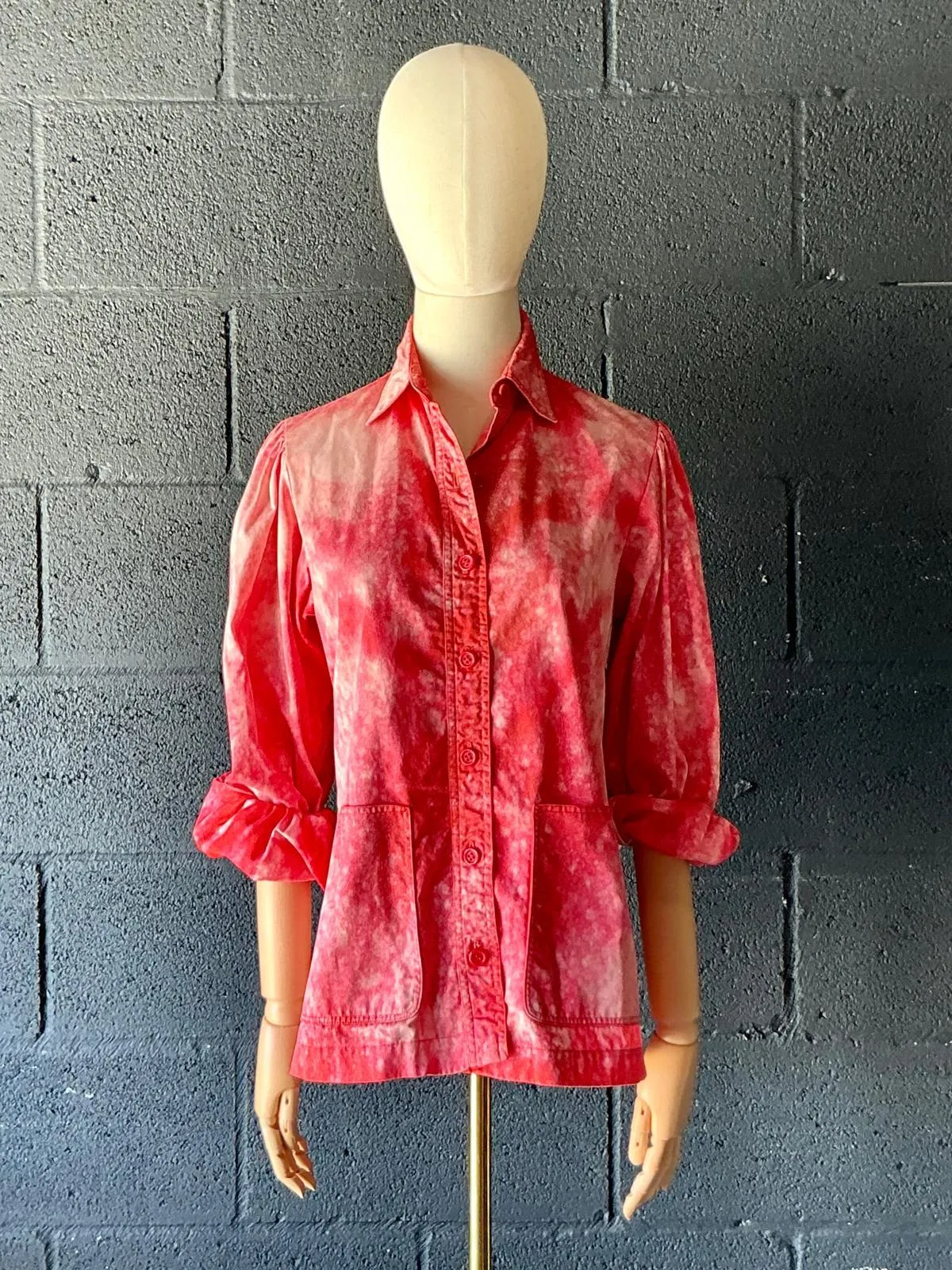 Vintage Red Tie-Dyed Saint Laurent Button Down Shirt — additional photo 2