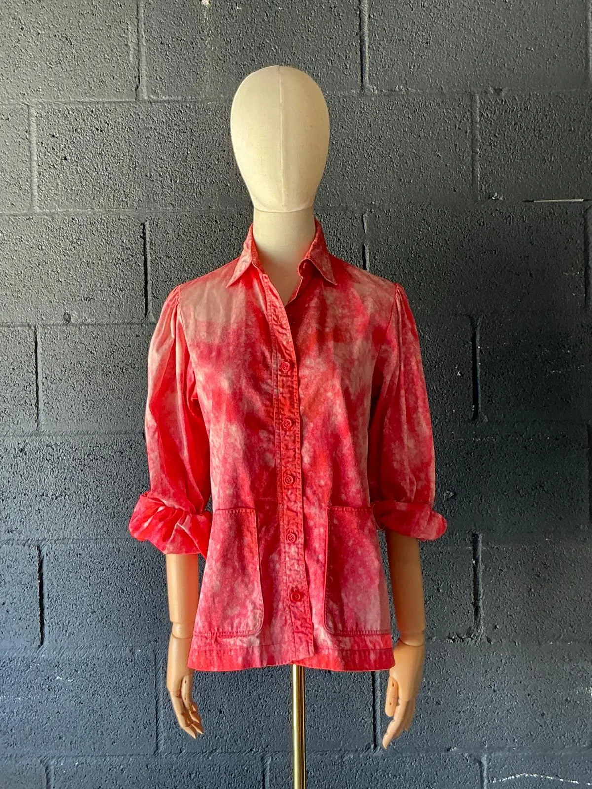 Vintage Red Tie-Dyed Saint Laurent Button Down Shirt — additional photo 3