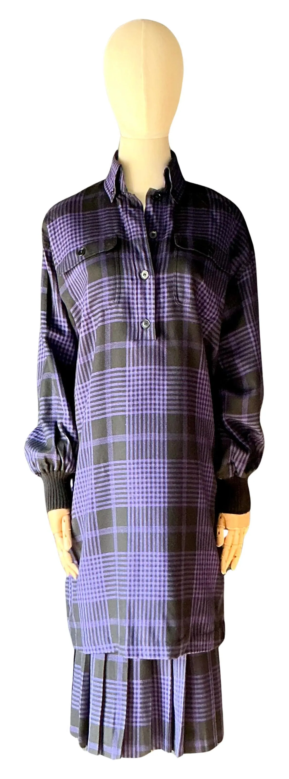 Vintage Guy Laroche Two Piece Checkered Blouse & Skirt