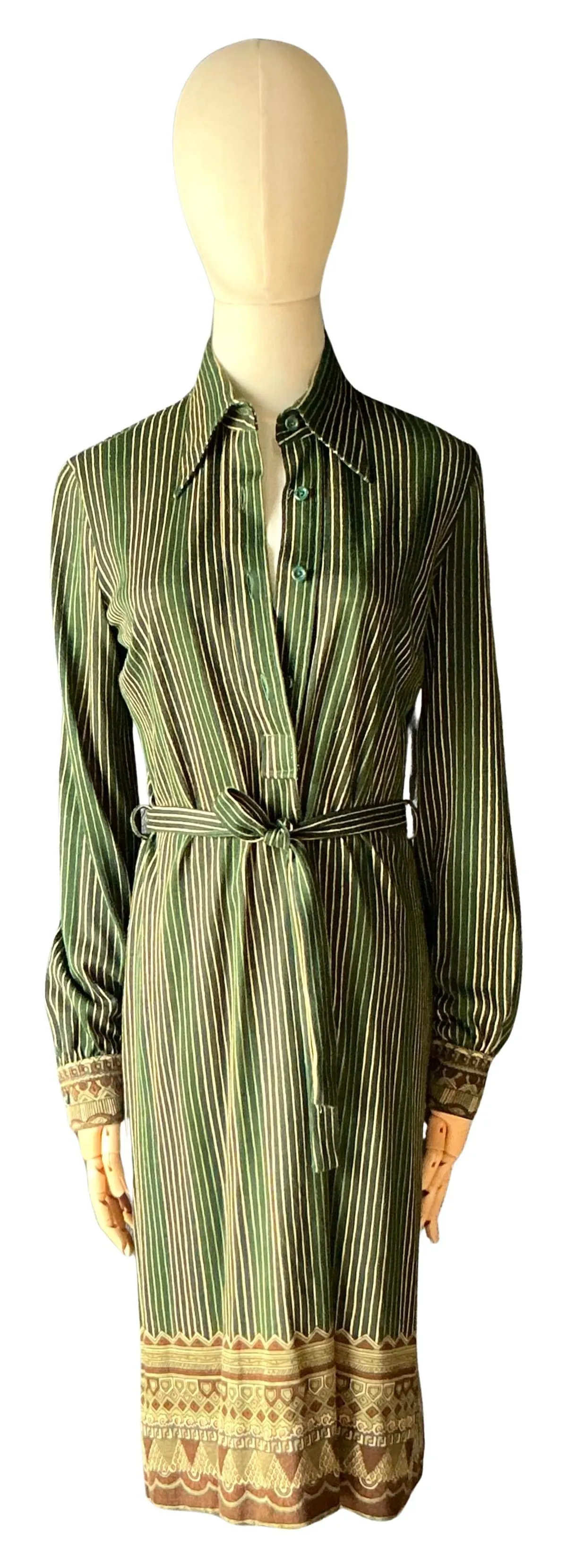 Vintage Miss O Green Striped Dress with Belt