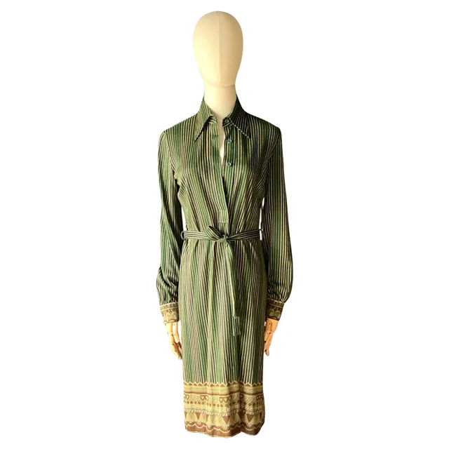 Vintage Miss O Green Striped Dress with Belt — additional photo 1