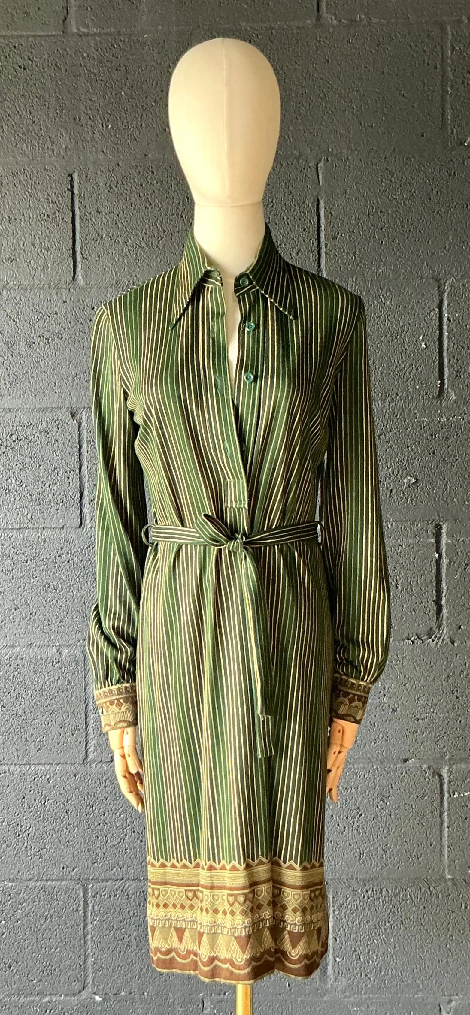 Vintage Miss O Green Striped Dress with Belt — additional photo 2