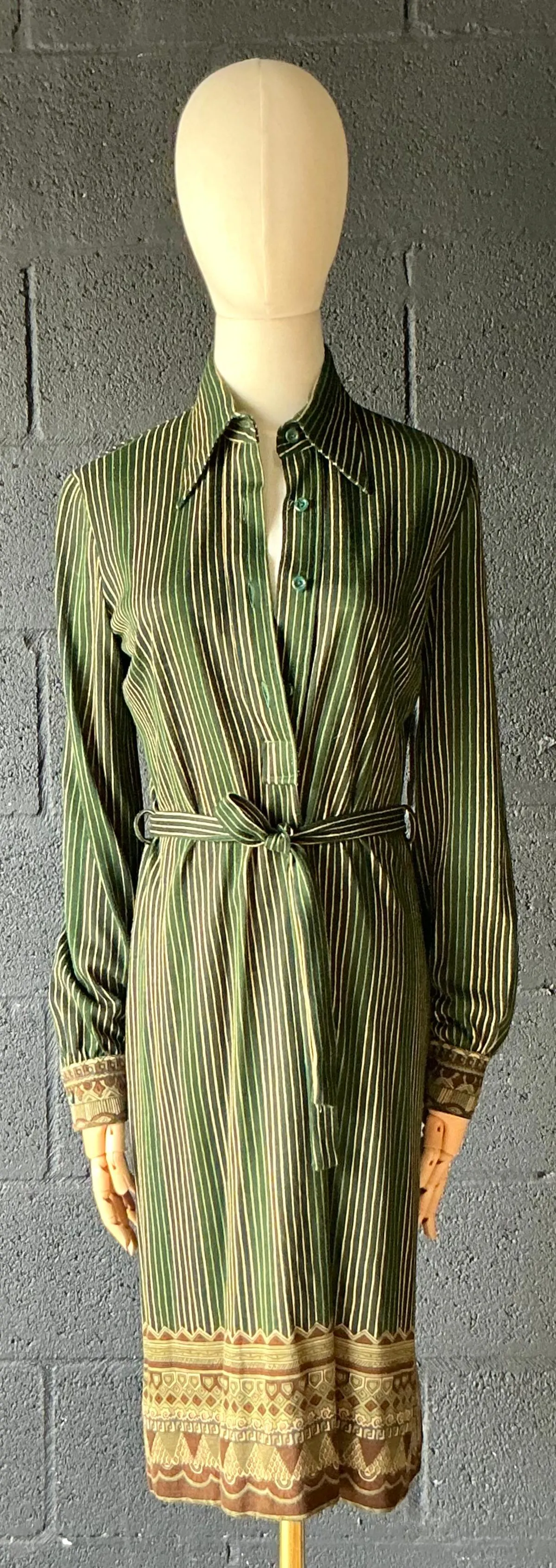 Vintage Miss O Green Striped Dress with Belt — additional photo 1