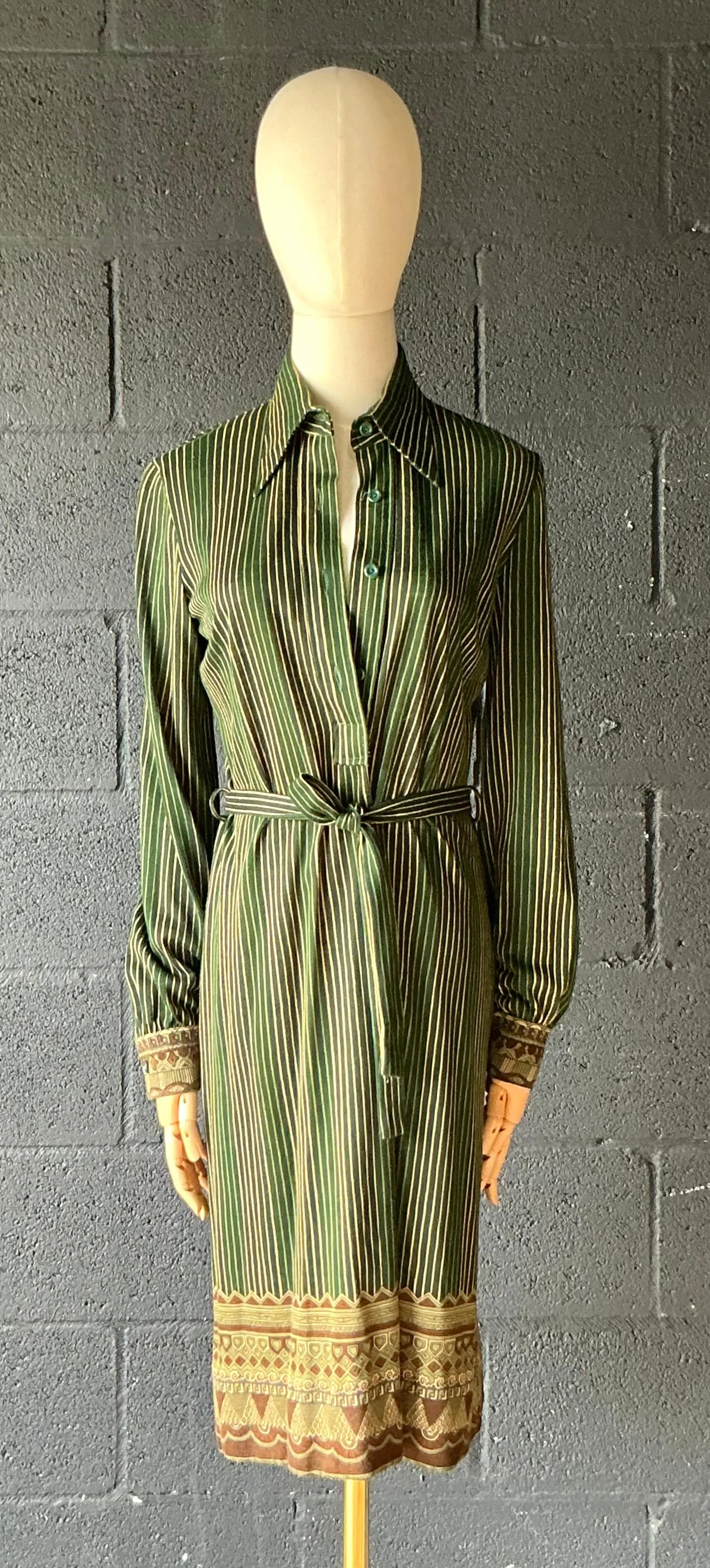 Vintage Miss O Green Striped Dress with Belt — additional photo 3