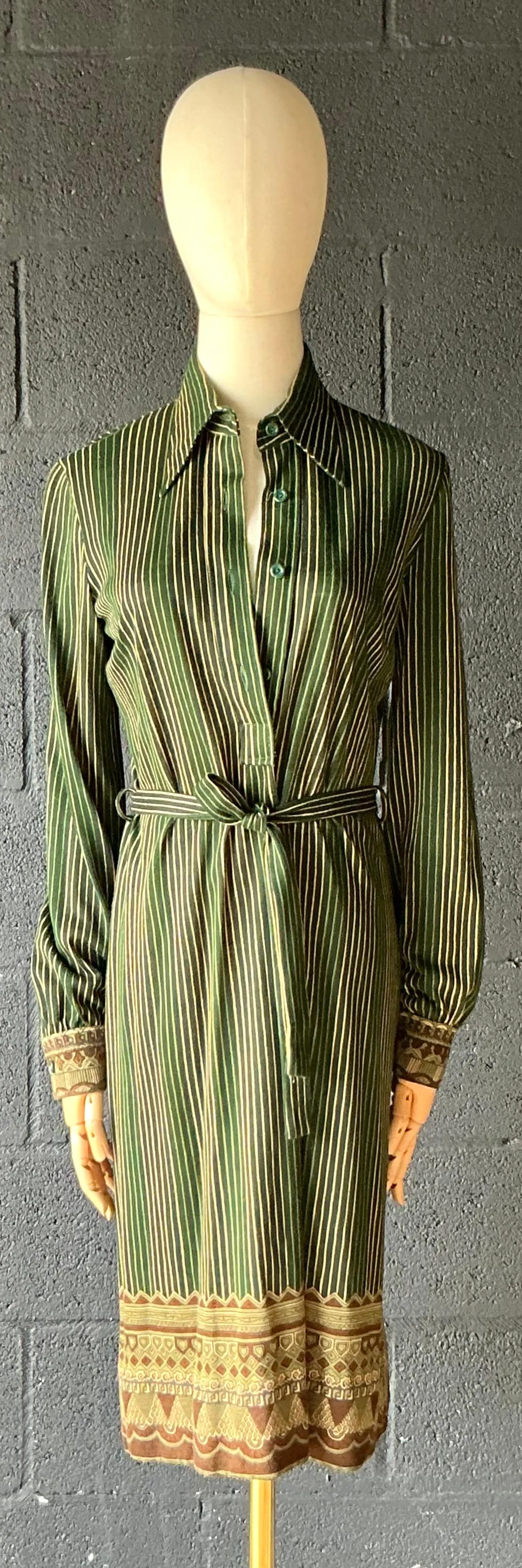 Vintage Miss O Green Striped Dress with Belt — additional photo 2