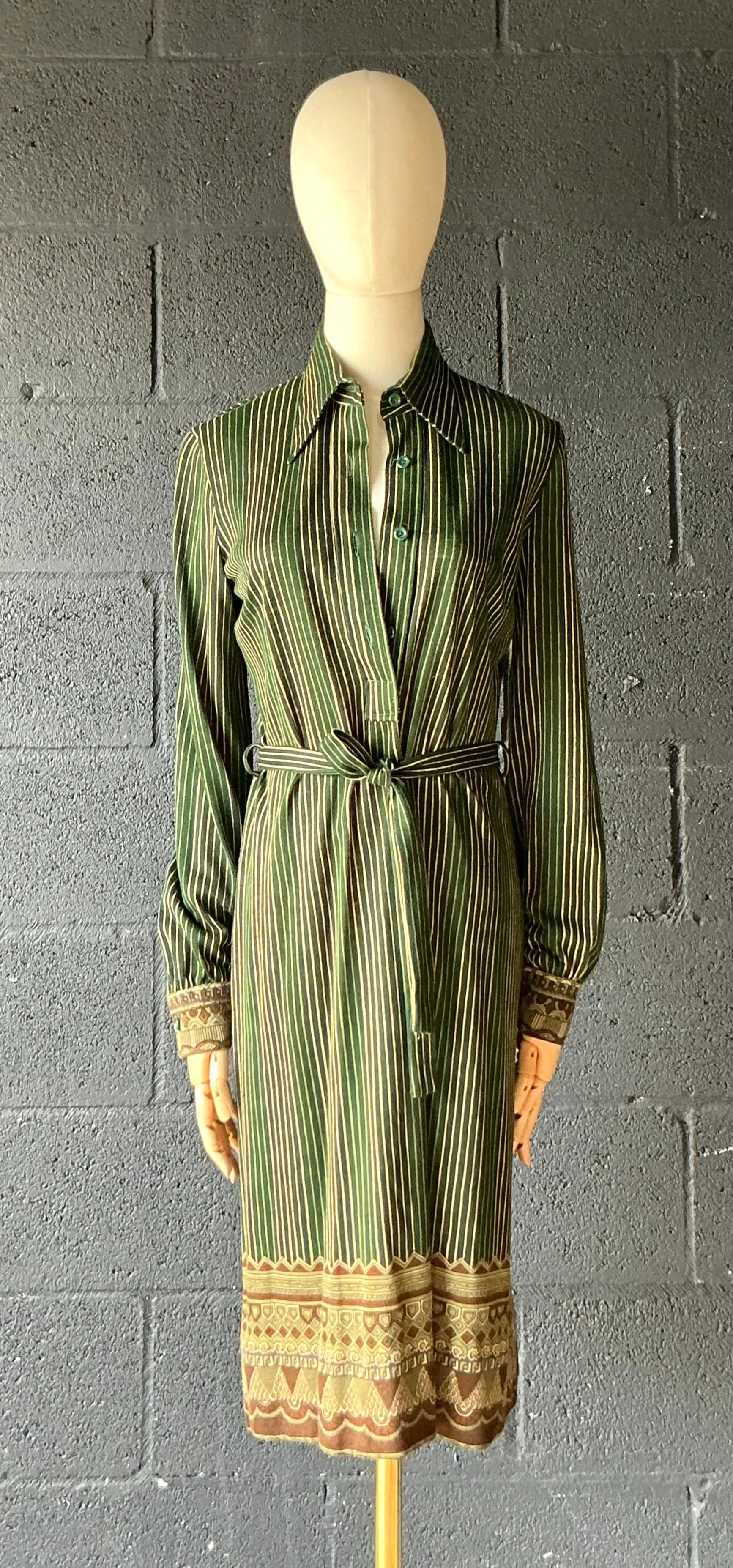 Vintage Miss O Green Striped Dress with Belt — additional photo 4