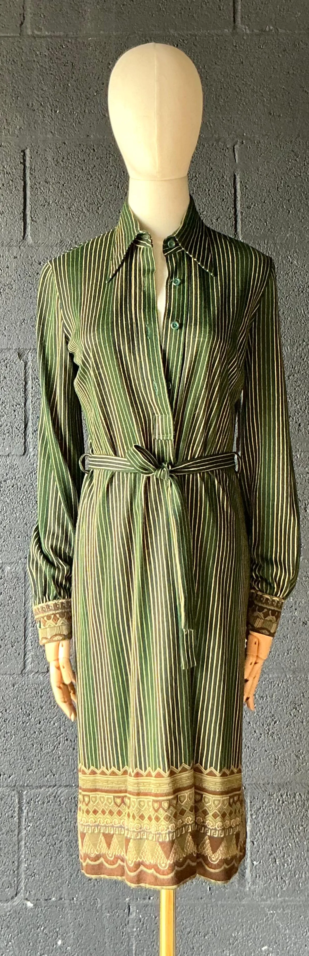 Vintage Miss O Green Striped Dress with Belt — additional photo 3