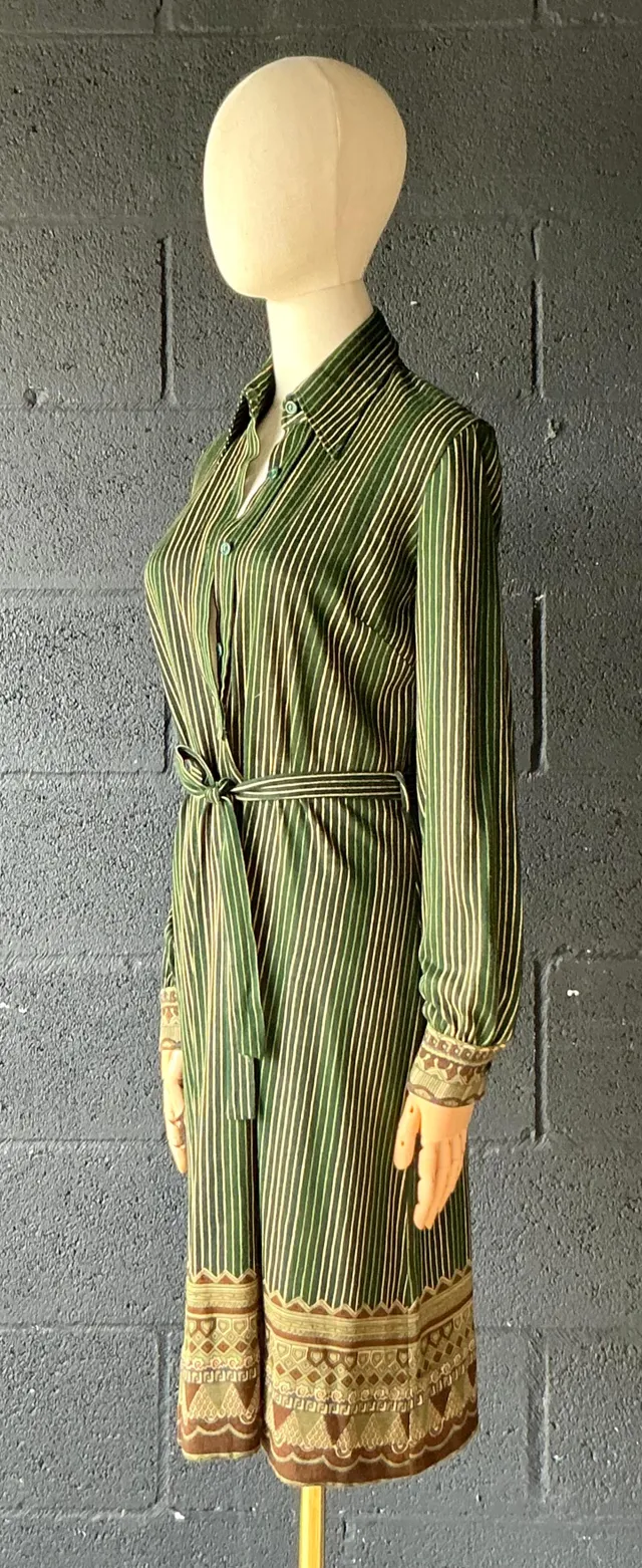 Vintage Miss O Green Striped Dress with Belt — additional photo 7