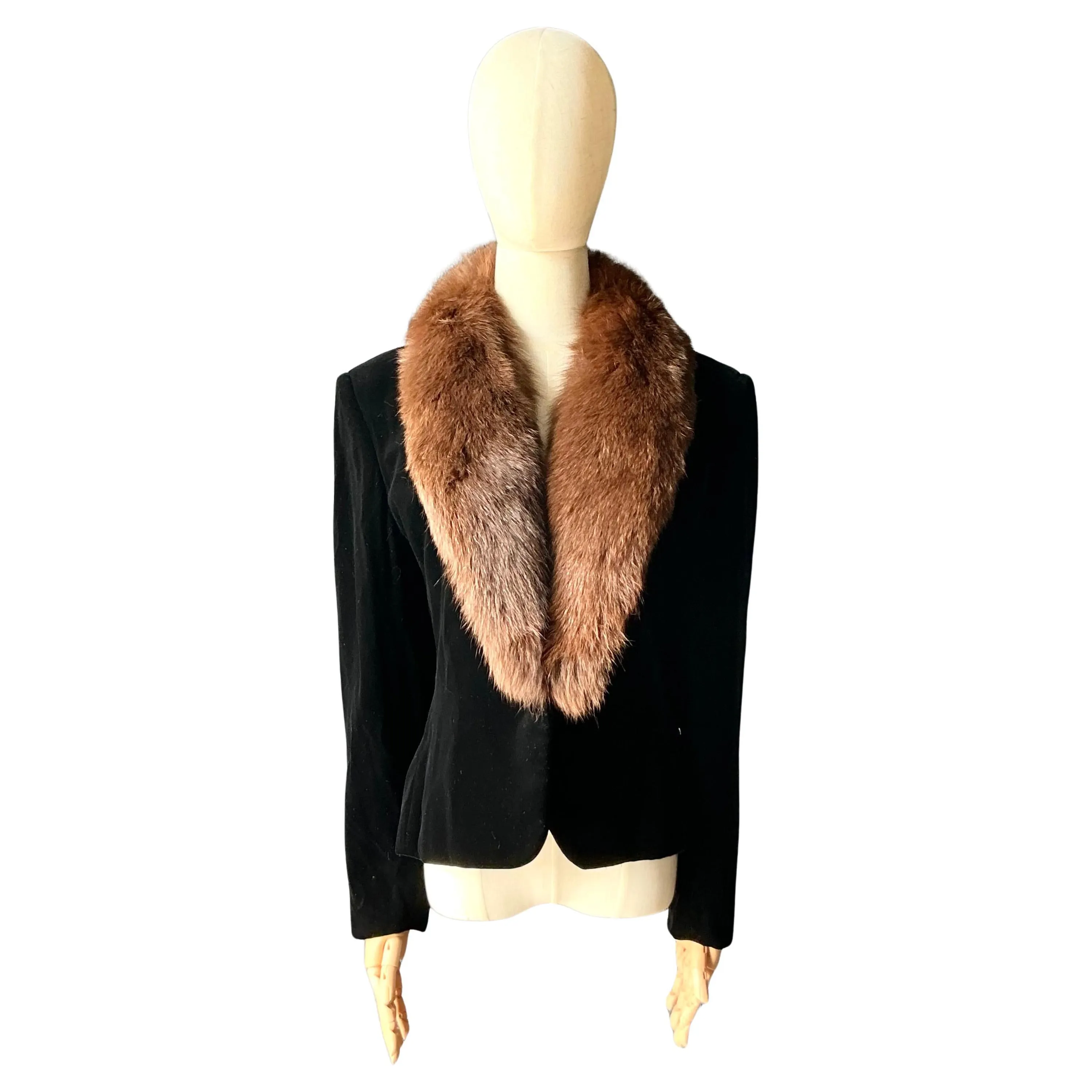 Vintage Gloria Sachs Black Jacket with Fur Trim Collar — additional photo 1
